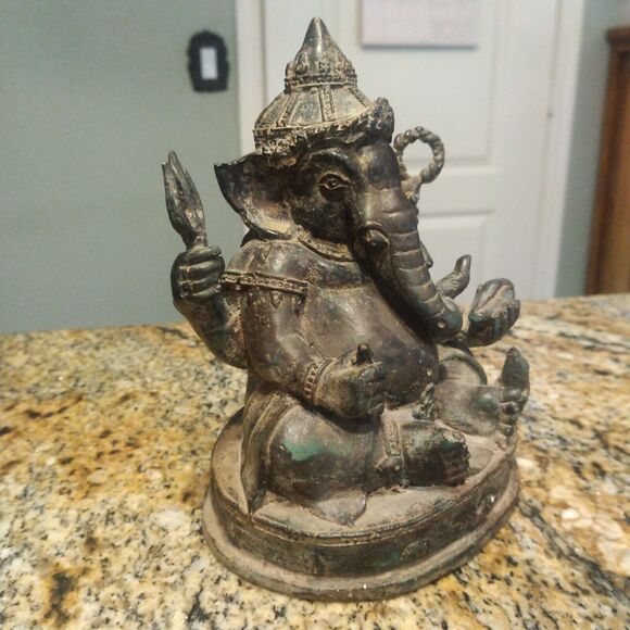 Antique Old Buddhism Bronze Ganapati Ganesh Lord Ganesha Elephant Buddha Statue - Picture 9 of 10